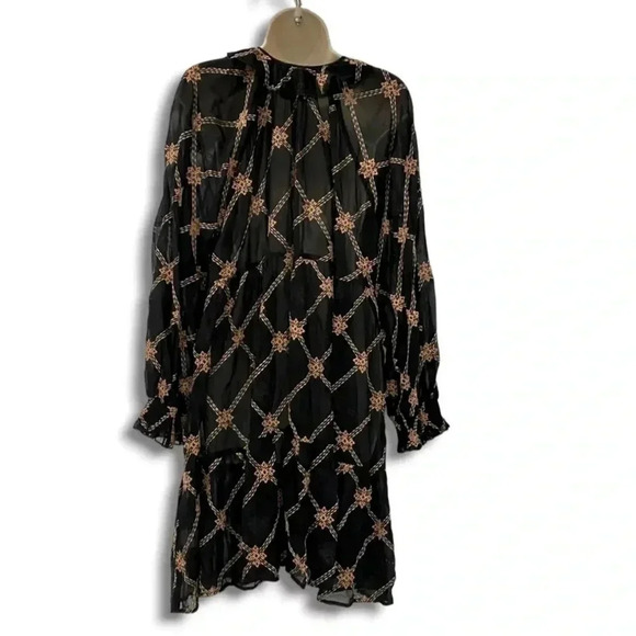 Johnny Was Jackie Floral Embroidered Sheer Bohemian Mini Dress Size XS - Picture 8 of 11